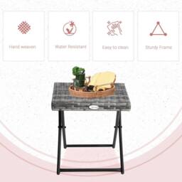 Wyld Haus Grey Faux Rattan Square Folding Side Table with Steel Frame - thumbnail 5