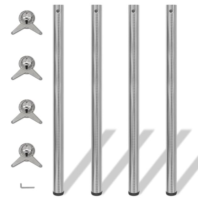 Berkfield Home 4 Height Adjustable Table Legs Brushed Nickel 1100 mm in Silver - image 1