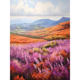 "Artery8 Wall Art Print Scottish Heather Fields Oil Painting Purple Orange Blue Scotland Countryside Landscape Poster - Size: W24"" x H32""" - thumbnail 1
