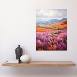 "Artery8 Wall Art Print Scottish Heather Fields Oil Painting Purple Orange Blue Scotland Countryside Landscape Poster - Size: W24"" x H32""" - thumbnail 2