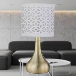 First Choice Lighting Set of 2 Romana - Antique Brass Touch Table Lamps White Cut Out Shade in Bronze - thumbnail 4