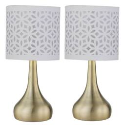 First Choice Lighting Set of 2 Romana - Antique Brass Touch Table Lamps White Cut Out Shade in Bronze - thumbnail 1