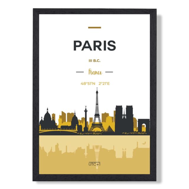ARTZE Paris Yellow & Black City Skyline Framed Print SIZE: A2 with Black Frame - Size: A4 - image 1