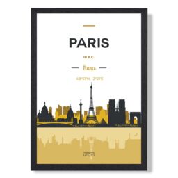 ARTZE Paris Yellow & Black City Skyline Framed Print SIZE: A2 with Black Frame - Size: A4 - thumbnail 1