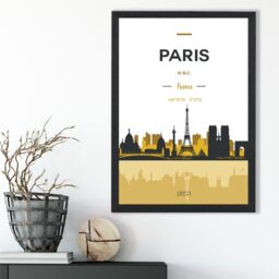 ARTZE Paris Yellow & Black City Skyline Framed Print SIZE: A2 with Black Frame - Size: A4 - thumbnail 2