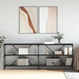 Berkfield Home Console Table Black 200x30x75 cm Engineered Wood & Iron - Size: 200 x 30 x 75 cm - thumbnail 1