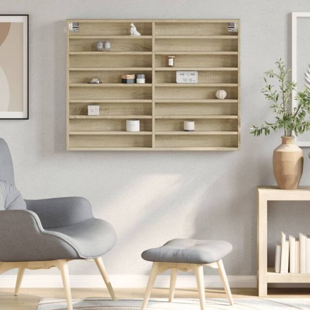 Berkfield Home Vitrine Cabinet Sonoma Oak 100x8.5x75 cm Engineered Wood in Light Tan - image 1