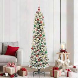 Berkfield Home Artificial Christmas Tree with 300 LEDs Green & white 210 cm - thumbnail 1