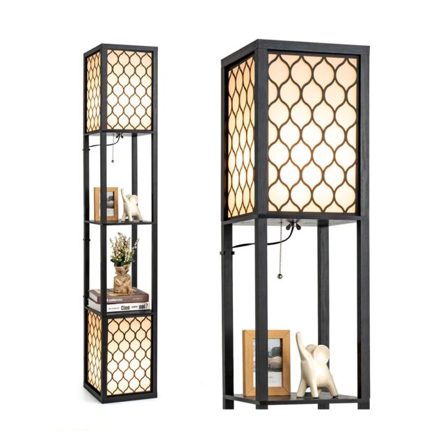 Costway Double Floor Lamp Freestanding Bedside Lounge Light W/2 Tier Storage Shelves E27 - image 1