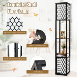 Costway Double Floor Lamp Freestanding Bedside Lounge Light W/2 Tier Storage Shelves E27 - thumbnail 5