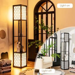 Costway Double Floor Lamp Freestanding Bedside Lounge Light W/2 Tier Storage Shelves E27 - thumbnail 3