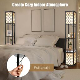 Costway Double Floor Lamp Freestanding Bedside Lounge Light W/2 Tier Storage Shelves E27 - thumbnail 6