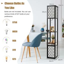 Costway Double Floor Lamp Freestanding Bedside Lounge Light W/2 Tier Storage Shelves E27 - thumbnail 2
