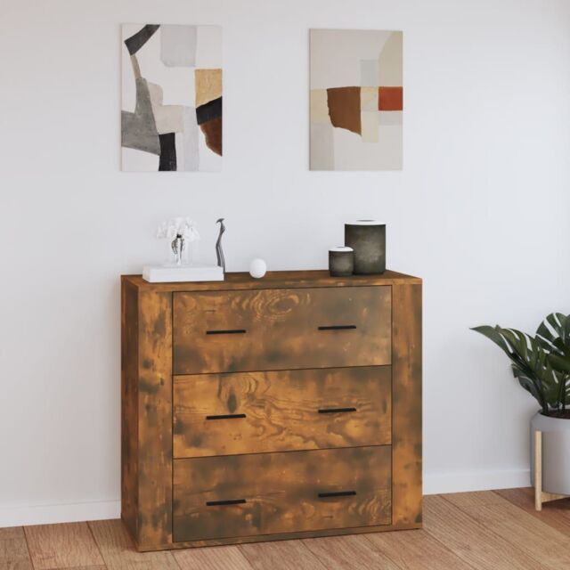 Berkfield Home Sideboard Smoked Oak 80x33x70 cm Engineered Wood in Brown - Size: 80 x 33 x 70 cm - image 1