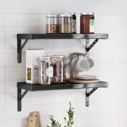 Berkfield Home Wall Shelves 2 pcs 50x23.5 cm Black Stainless Steel - thumbnail 2