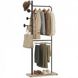 Havendro Freestanding Double Rod Clothes Hanging Storage Organizer Rack in Black - thumbnail 3