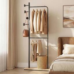 Havendro Freestanding Double Rod Clothes Hanging Storage Organizer Rack in Black - thumbnail 4