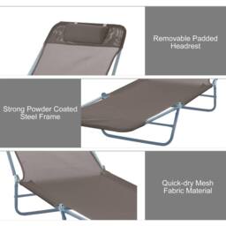 OUTSUNNY Adjustable Sun Bed Garden Lounger Recliner Relaxing Camping in Brown - thumbnail 6