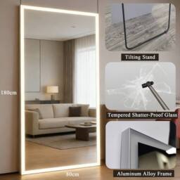 CASSILANDO White 180cm LED Full Length Mirror with Dimmable Color & Brightness in Warm White - Size: 180 cm x 80 cm - thumbnail 3