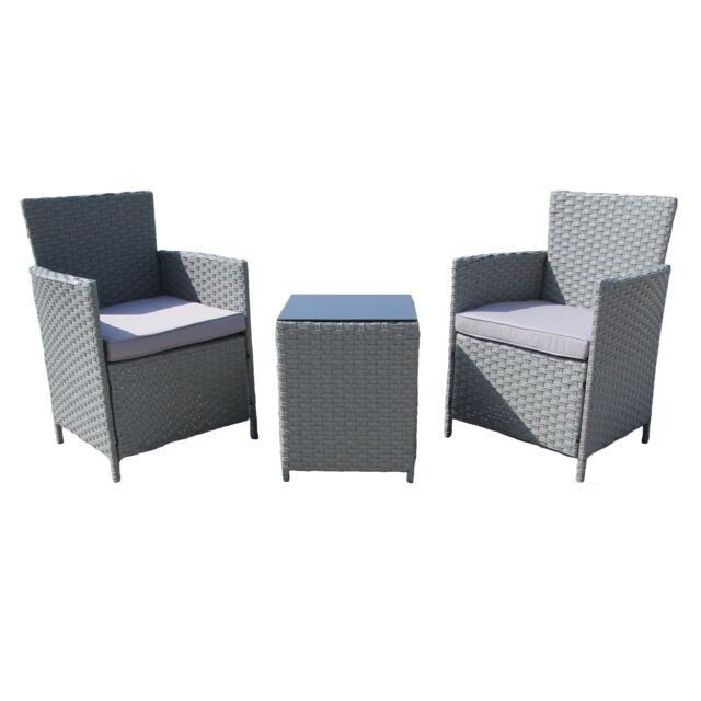 FURNITURE ONE Men's 3 PCS Rattan Garden Bistro Set Patio Table & Chairs Set with Cushions in Grey - image 1