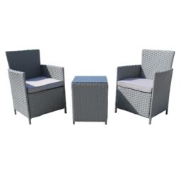 FURNITURE ONE Men's 3 PCS Rattan Garden Bistro Set Patio Table & Chairs Set with Cushions in Grey - thumbnail 1