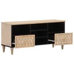 Berkfield Home TV Cabinet 100x33x46 cm Solid Wood Mango in Light Brown - Size: 100 x 33 x 46 cm - thumbnail 3