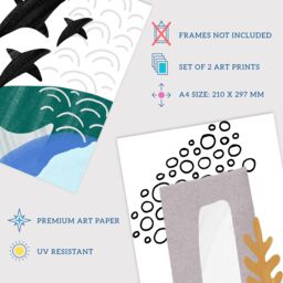 Artery8 Wall Art Print Pack of 2 A4 Abstract Underwater Aquatic Landscape Flying Fish Pastel Colour Naive Living Room s Set - thumbnail 4