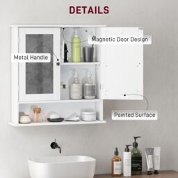 Kleankin Wall Mounted Mirror Cabinet W/ Double Mirror Doors & Shelf in White - thumbnail 5