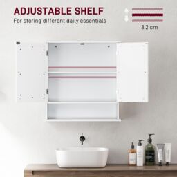 Kleankin Wall Mounted Mirror Cabinet W/ Double Mirror Doors & Shelf in White - thumbnail 4