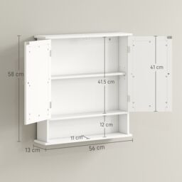 Kleankin Wall Mounted Mirror Cabinet W/ Double Mirror Doors & Shelf in White - thumbnail 3