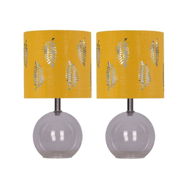 First Choice Lighting Set of 2 Buck - Clear Glass Table Lamps with Ochre Fern Shade in Yellow - image 1