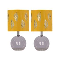 First Choice Lighting Set of 2 Buck - Clear Glass Table Lamps with Ochre Fern Shade in Yellow - thumbnail 1