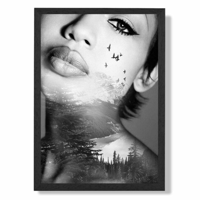 ARTZE Abstract & Forest Fashion Black & White Photo Framed Print SIZE: A3 with Black Frame - Size: A4 - image 1
