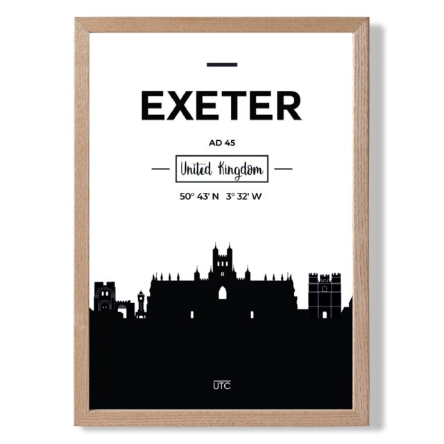 ARTZE Exeter Black & White City Skyline Framed Print SIZE: A2 with Oak Frame - Size: A4 - image 1