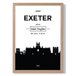 ARTZE Exeter Black & White City Skyline Framed Print SIZE: A2 with Oak Frame - Size: A4