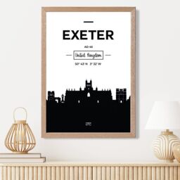 ARTZE Exeter Black & White City Skyline Framed Print SIZE: A2 with Oak Frame - Size: A4 - thumbnail 2