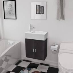 Berkfield Home Three Piece Bathroom Furniture & Basin Set Black - thumbnail 1
