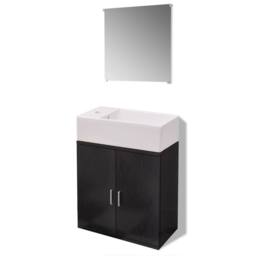 Berkfield Home Three Piece Bathroom Furniture & Basin Set Black - thumbnail 2