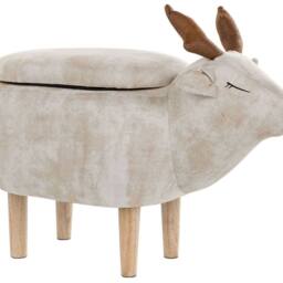 Wyld and Coco Reindeer Kids Stool Beige Upholstered Footstool With Storage - thumbnail 2