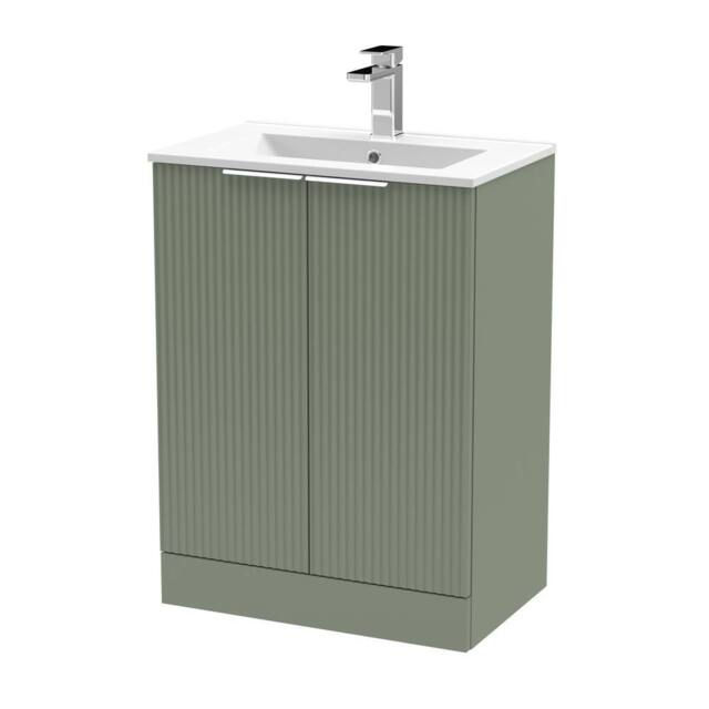 Balterley Tixall Fluted 2 Door Vanity Basin Unit, Satin Green, 600mm in Green - image 1