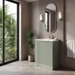 Balterley Tixall Fluted 2 Door Vanity Basin Unit, Satin Green, 600mm in Green - thumbnail 4