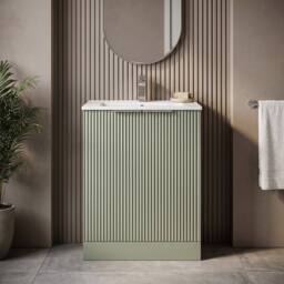 Balterley Tixall Fluted 2 Door Vanity Basin Unit, Satin Green, 600mm in Green - thumbnail 6