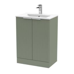 Balterley Tixall Fluted 2 Door Vanity Basin Unit, Satin Green, 600mm in Green - thumbnail 1