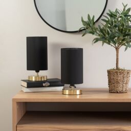 ValueLights Francis Pair of Brushed Gold Dimmable Touch Table Lamps with LED Bulbs in Navy - thumbnail 3