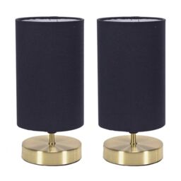 ValueLights Francis Pair of Brushed Gold Dimmable Touch Table Lamps with LED Bulbs in Navy - thumbnail 6