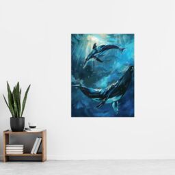 "Artery8 Dolphin Whale Underwater Dance Sea Life Painting Wall Art Print in Blue - Size: W18"" x H24""" - thumbnail 4