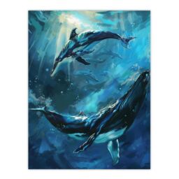 "Artery8 Dolphin Whale Underwater Dance Sea Life Painting Wall Art Print in Blue - Size: W18"" x H24""" - thumbnail 1