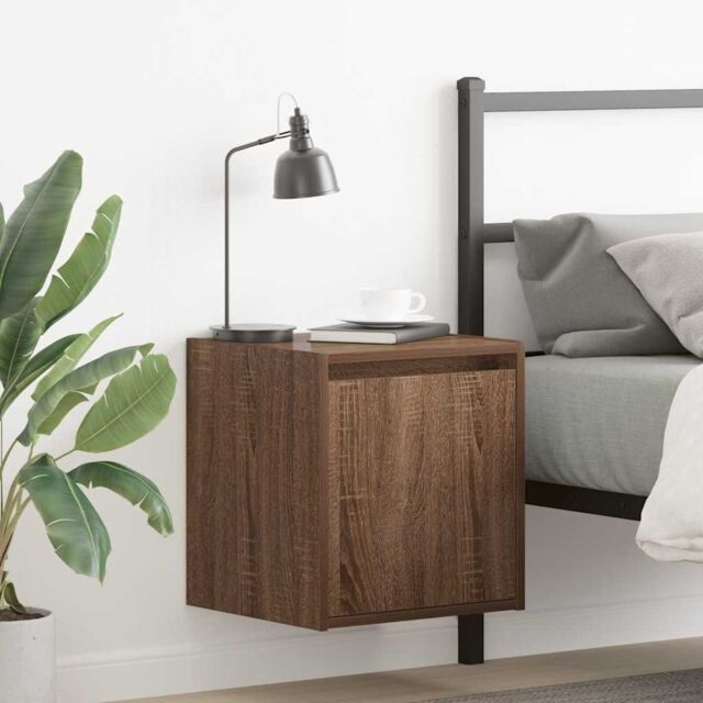 Berkfield Home Wall-Mounted Bedside Cabinet Brown Oak 38x34x40 cm - Size: 38 x 34 x 40 cm - image 1