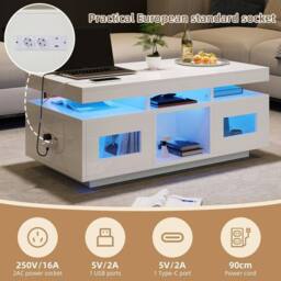 KORVIXA Coffee Table with 2 Acrylic Doors in White - Size: 100 cm x 100 cm - thumbnail 5