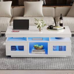 KORVIXA Coffee Table with 2 Acrylic Doors in White - Size: 100 cm x 100 cm - thumbnail 3